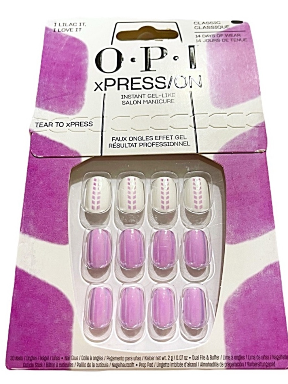 🆕 OPI xPRESS/ON Press-On Nails in Lilac and White Accent
